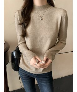 優しいスタイルのハーフタートルネック長袖ニットセーター女性の秋と冬ルーズ